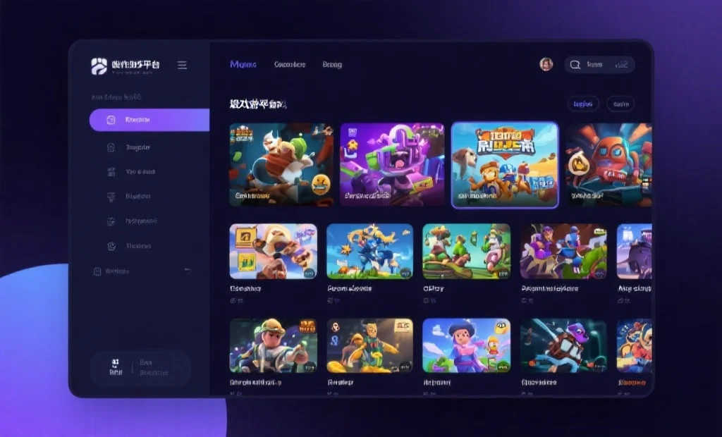 现代化游戏平台界面截图，展示多款不同类型游戏的缩略图，界面美观、布局清晰